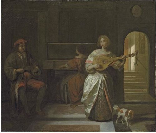 A Musical Company of Three Figures, 1684, Pieter de Hooch