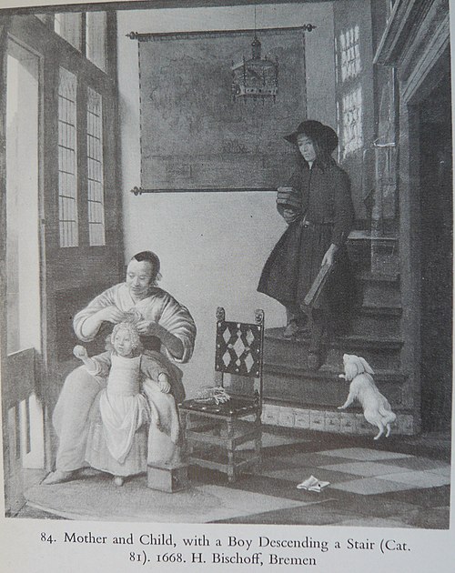 Mother and Child with a Boy descending a Stair, 1668, Pieter de Hooch