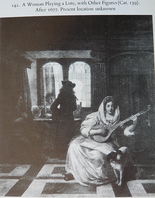 A Woman Playing a Lute with other Figures, 1677, Pieter de Hooch