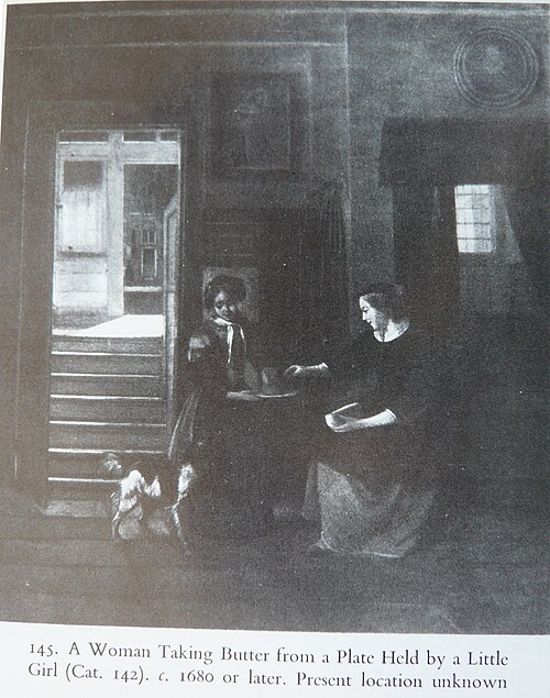 A Woman Taking Butter from a Plate Held by a Little Girl, 1682, Pieter de Hooch