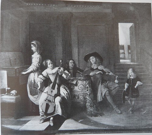 A Musical Company of Four Figures with a Small Boy Dancing, 1682, Pieter de Hooch