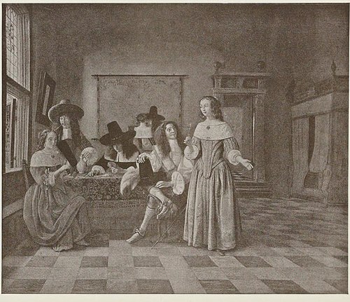 Elegant company playing cards, 1660, Pieter de Hooch