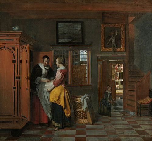 Interior with Women beside a Linen Cupboard, 1663, Pieter de Hooch