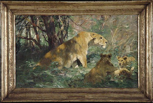 Leeuwin met jongen, 1903, Wilhelm Kuhnert