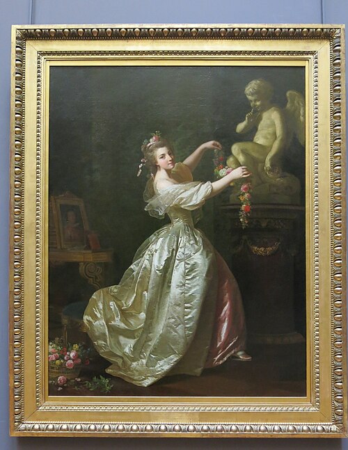 Jeune Fille s'apprêtant à orner la statue de l'amour d'une guirlande de fleurs, 1783, Alexandre Roslin
