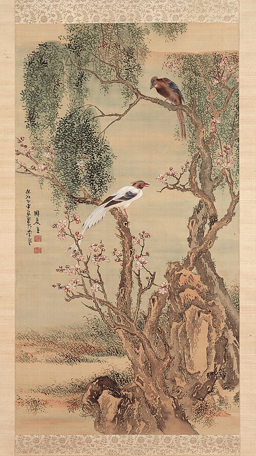 Two Magpies on Willow and Peach Trees, 1774, Yosa Buson