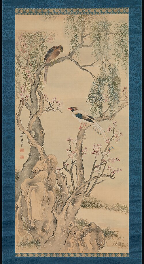 Birds in Willows and Blossoming Peach Tree, 1749, Yosa Buson