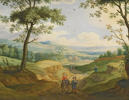An Extensive Landscape with Travellers on a Road, 1650, Isaak van Oosten