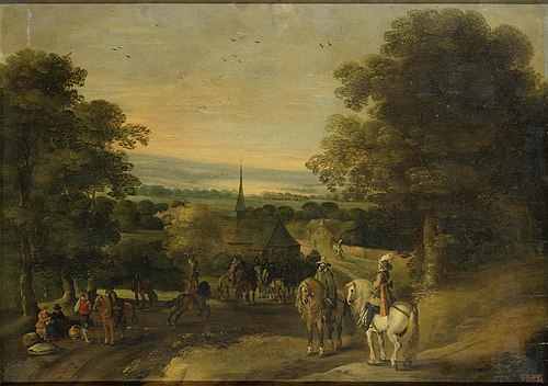 Landscape with a Cavalry Group, 1650, Isaak van Oosten