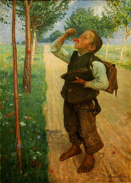 Kirschenessender Junge auf der Landstraße, 1893, Leopold von Kalckreuth