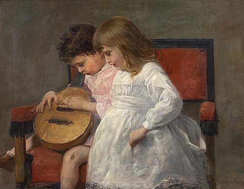 Geschwisterpaar mit Laute., , Leopold von Kalckreuth