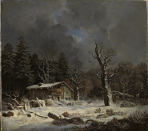Forsthaus im Winterwald, 1855, Heinrich Bürkel