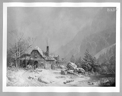 winter-landscape at the smithy, 1843, Heinrich Bürkel