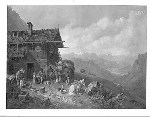 Rast vor der Hütte, 1843, Heinrich Bürkel