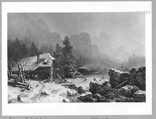 winter-landscape with smithery, 1841, Heinrich Bürkel