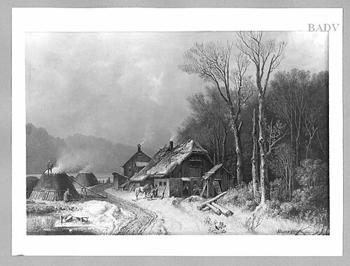 winter-landscape with charcoal-....unleserlich, 1843, Heinrich Bürkel
