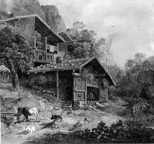 Houses in the mountains, 1843, Heinrich Bürkel