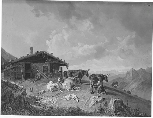Sennhütte mit Sennerin, 1843, Heinrich Bürkel