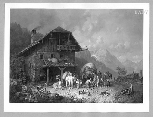 shop at a Mountain smithery with water - mill, 1843, Heinrich Bürkel