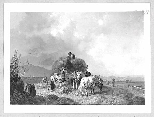 Loading the hay before a tempest, 1843, Heinrich Bürkel