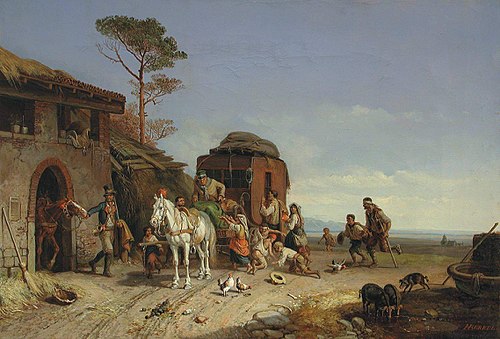 Bettler überfallen eine Postkutsche vor einer Poststation in den Pontinischen Sümpfen, , Heinrich Bürkel