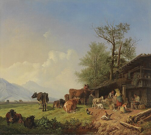 Farm with fountain, 1850, Heinrich Bürkel