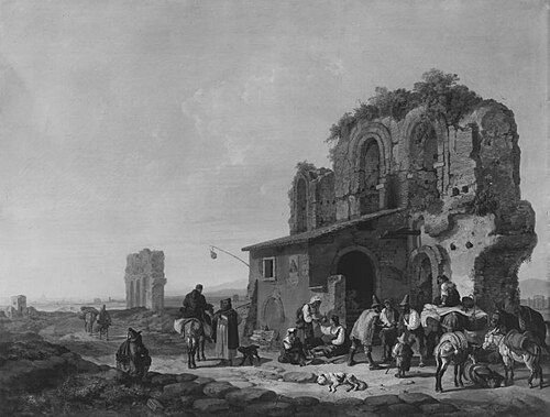 Die Kneipe Mezza Via Albano in der Campagna, 1834, Heinrich Bürkel