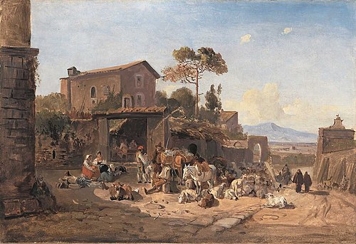 Trattoria bei der Porta San Sebastiano vor Rom, 1830, Heinrich Bürkel