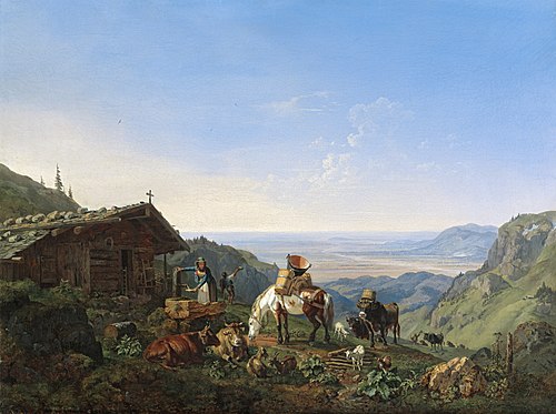 Auftrieb zur Alm an der Benediktenwand, 1836, Heinrich Bürkel