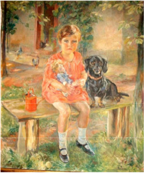 Hčerka dr. Nika Županiča s psom Kaletom., 1943, Ivan Vavpotič