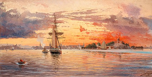 Sunset over the inlet to Stockholm, 1916, Jacob Hägg