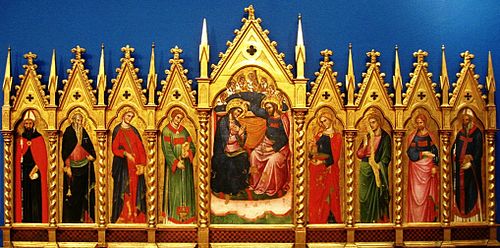 Polyptyque avec le couronnement de la Vierge et des saints., 1370, Jacobello di Bonomo