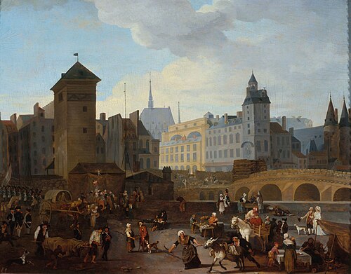Le Palais et la Pompe Notre-Dame vus du quai Pelletier, vers 1790, 1790, Jacques-Albert Senave