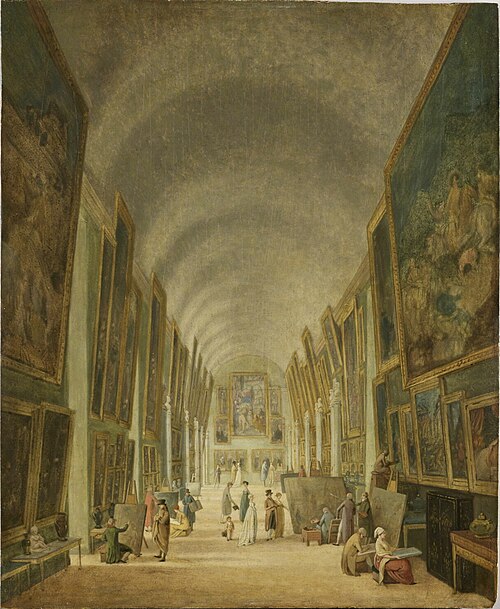 Copiste dans une galerie du Louvre, ou Vue de la Grande Galerie du Louvre, 1798, Jacques-Albert Senave