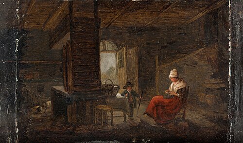 Interior of a thatched cottage, , Jacques-Albert Senave