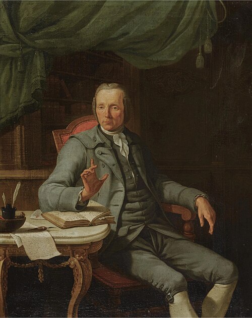 Portrait of a 48-year old gentleman, seated three-quarter length, in his study, 1783, Jacques-Albert Senave