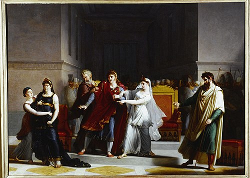 Dernière scène de la tragédie "Rodogune" au Théâtre-Français, 1810, Jacques-Augustin-Catherine Paj