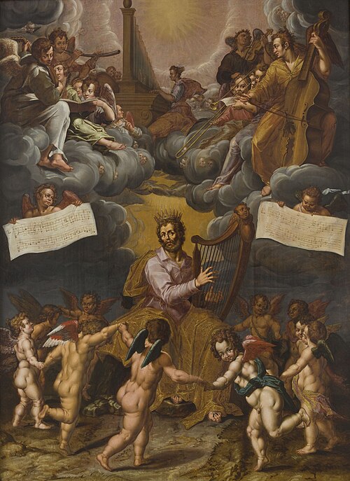 Lofzang op God door Koning David en de H. Cecilia, , Pieter de Witte