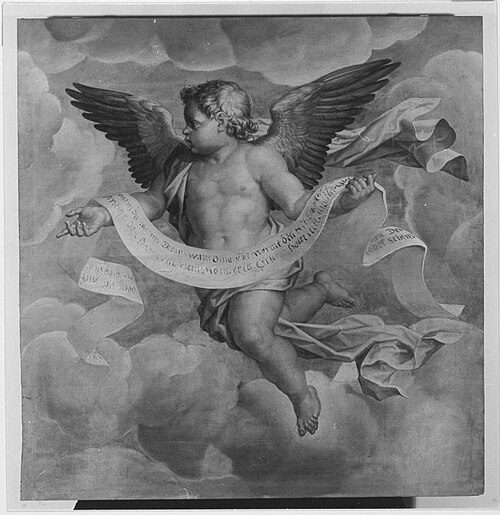 Fliegender Engel mit einem Schriftband, 1614, Pieter de Witte