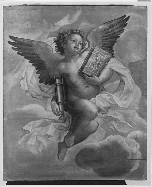 Fliegender Engel mit zwei Büchern, 1614, Pieter de Witte