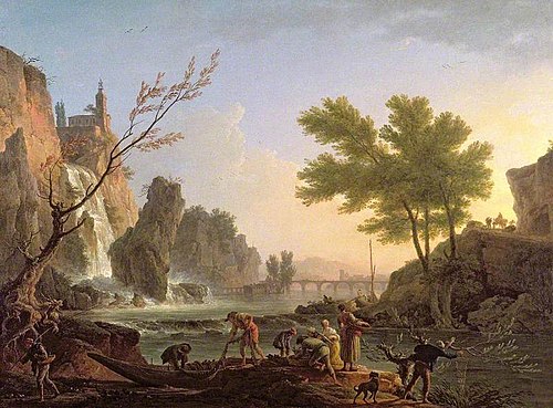Fishermen in a Landscape with a Cascade and a Bridge, 1758, Joseph Vernet