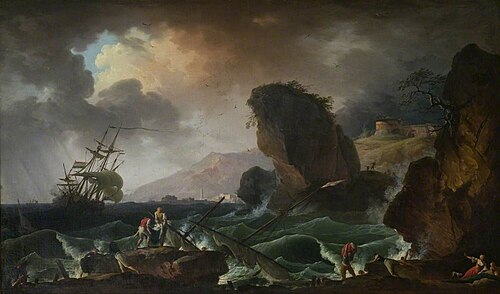 A Rocky Coast with Survivors Being Retrieved from a Wreck, 1764, Joseph Vernet