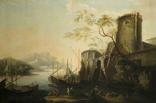 Italianate River Landscape with Boats and Ruins, , Joseph Vernet
