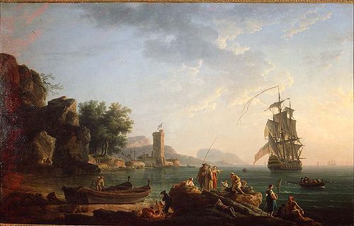 Scène côtière avec un navire de guerre britannique, 1766, Joseph Vernet