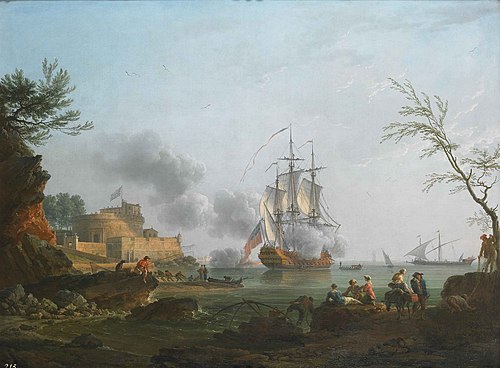 L'entrée d'un port avec un navire tirant une salve, 1761, Joseph Vernet