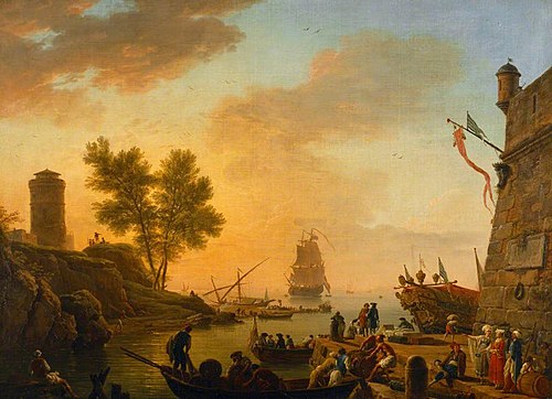 Evening: Harbour Scene with Boats being unloaded and Spectators, 1751, Joseph Vernet