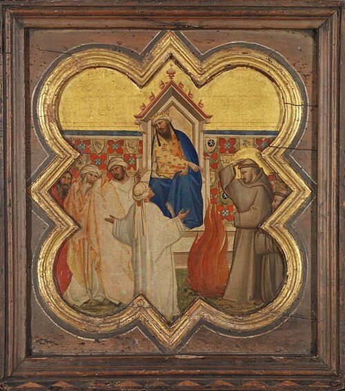 Der hl. Franziskus bietet dem Sultan die Feuerprobe an, 1337, Taddeo Gaddi