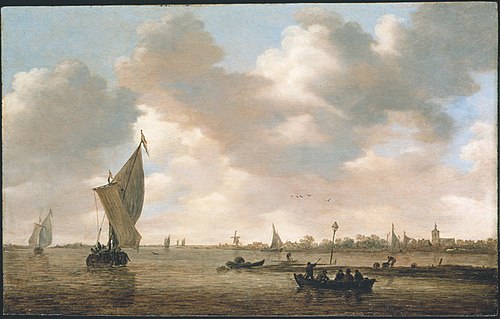 River landscape with ships near a headland, 1650, Jan van Goyen