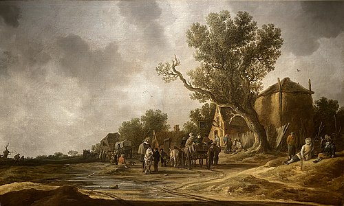Peasants and horsemen at Inn, 1632, Jan van Goyen