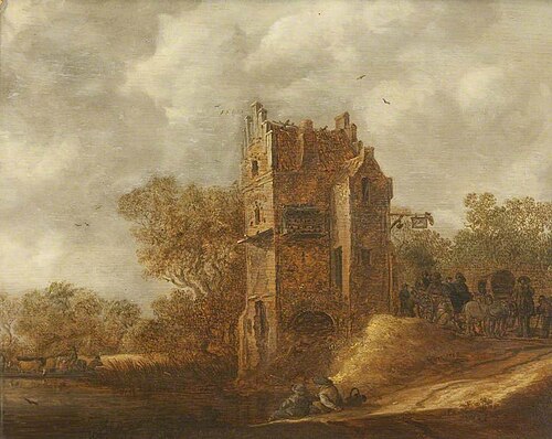 Landscape with Travellers outside an Inn, 1635, Jan van Goyen